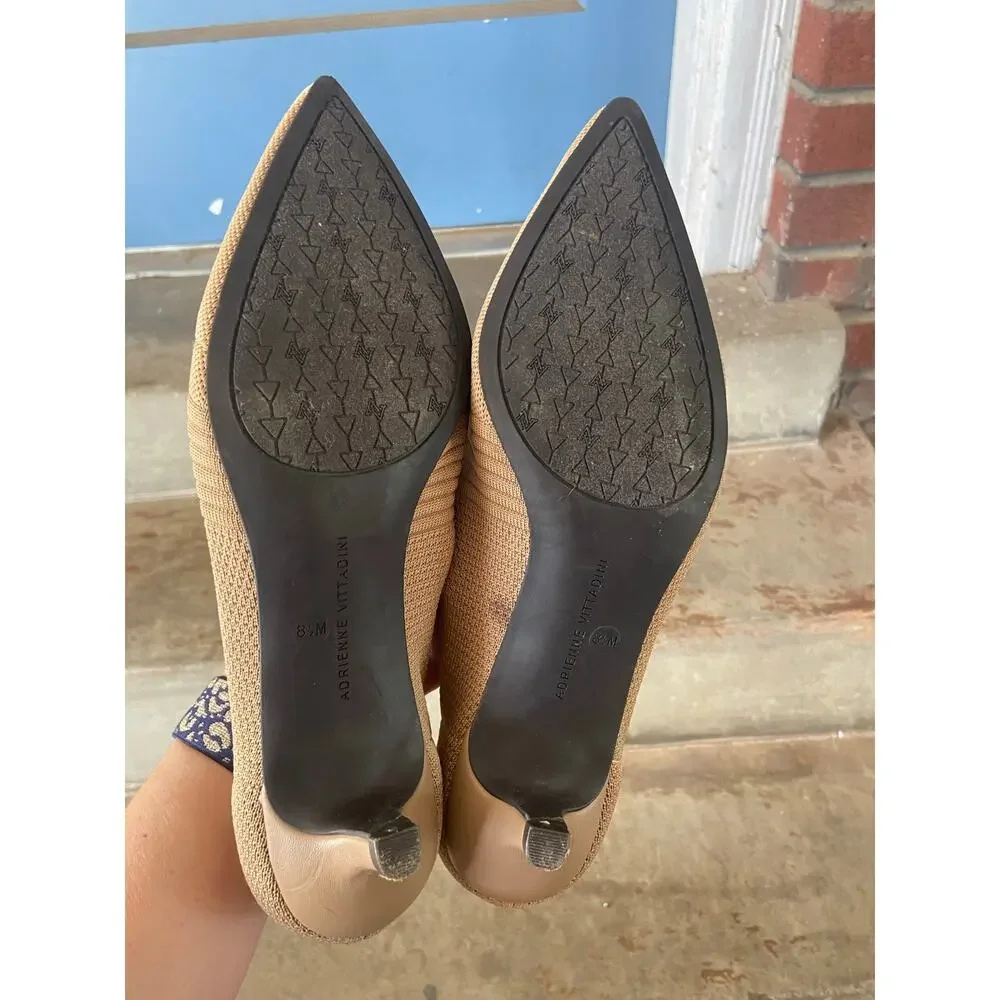 Adrienne Vittadini Skippy taupe knit upper pointy toe kitten heel pump